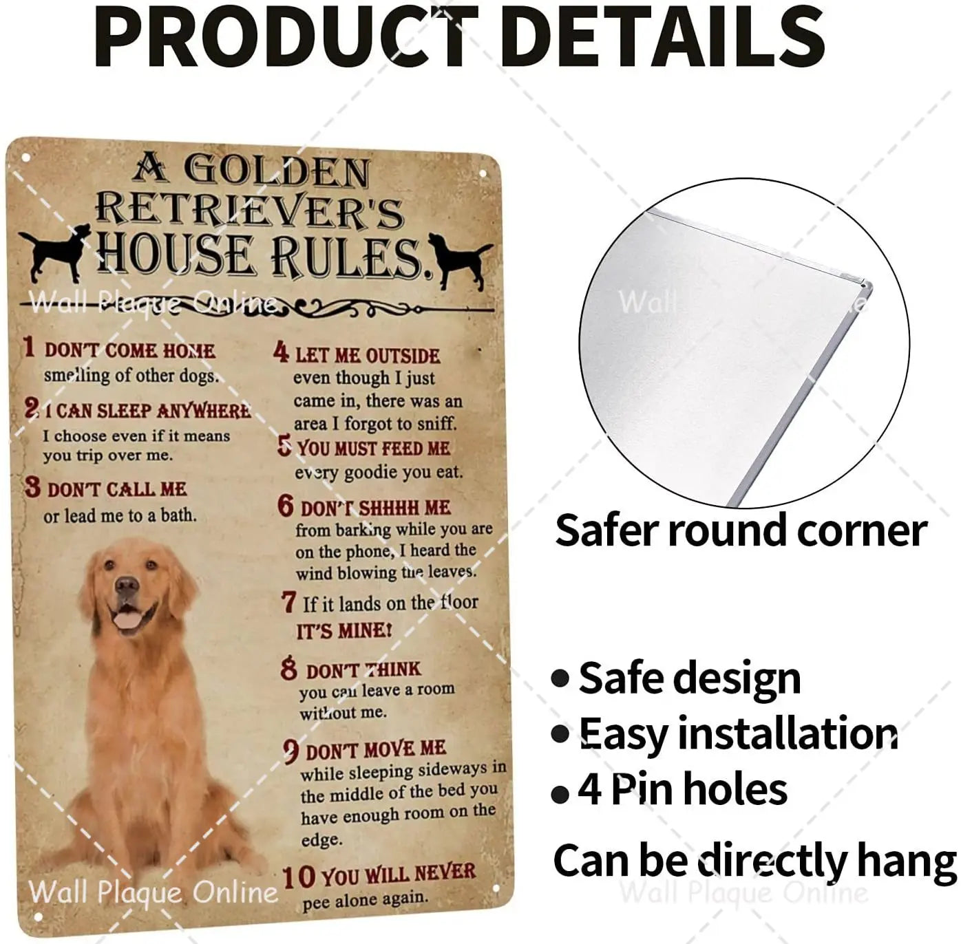 Funny Retriever House Rules Metal Tin Sign Wall Decor