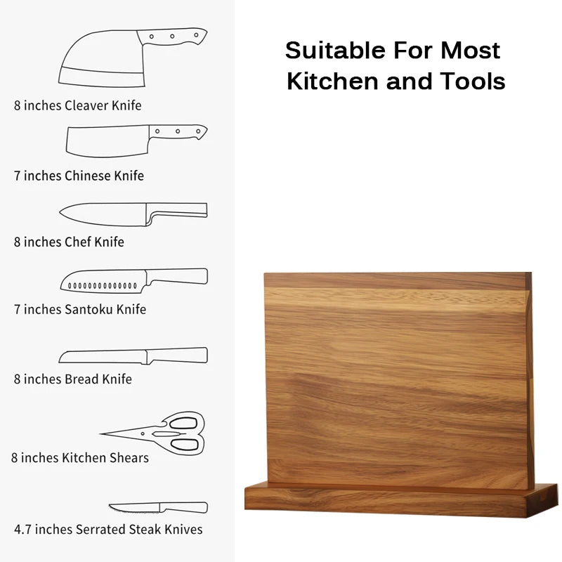 WXCOO Home Kitchen Magnetic Knife Holder Kitchen Knife Block Acacia Wooden Strong Enhanced Magnets Stands Storage Knife Holder