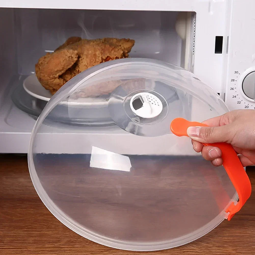Microwave Food Splash Guard High Temperature Resistant Food Heating Cover with Steam Vent and Handle Transparent Plate Cover