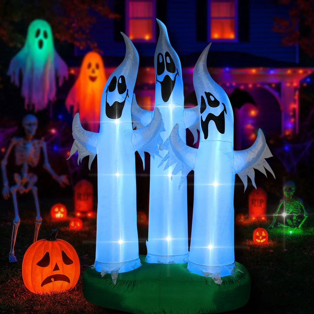 Halloween Inflatable Ghost Pumpkin Black Cat Spider Decoration with LED Lights for Home Yard Lawn Indoor and Outdoor Decoration