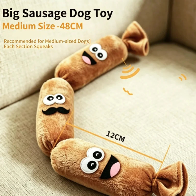 Bite Resistant Squeaky Soft Plush Dog Sausage Chew Toy