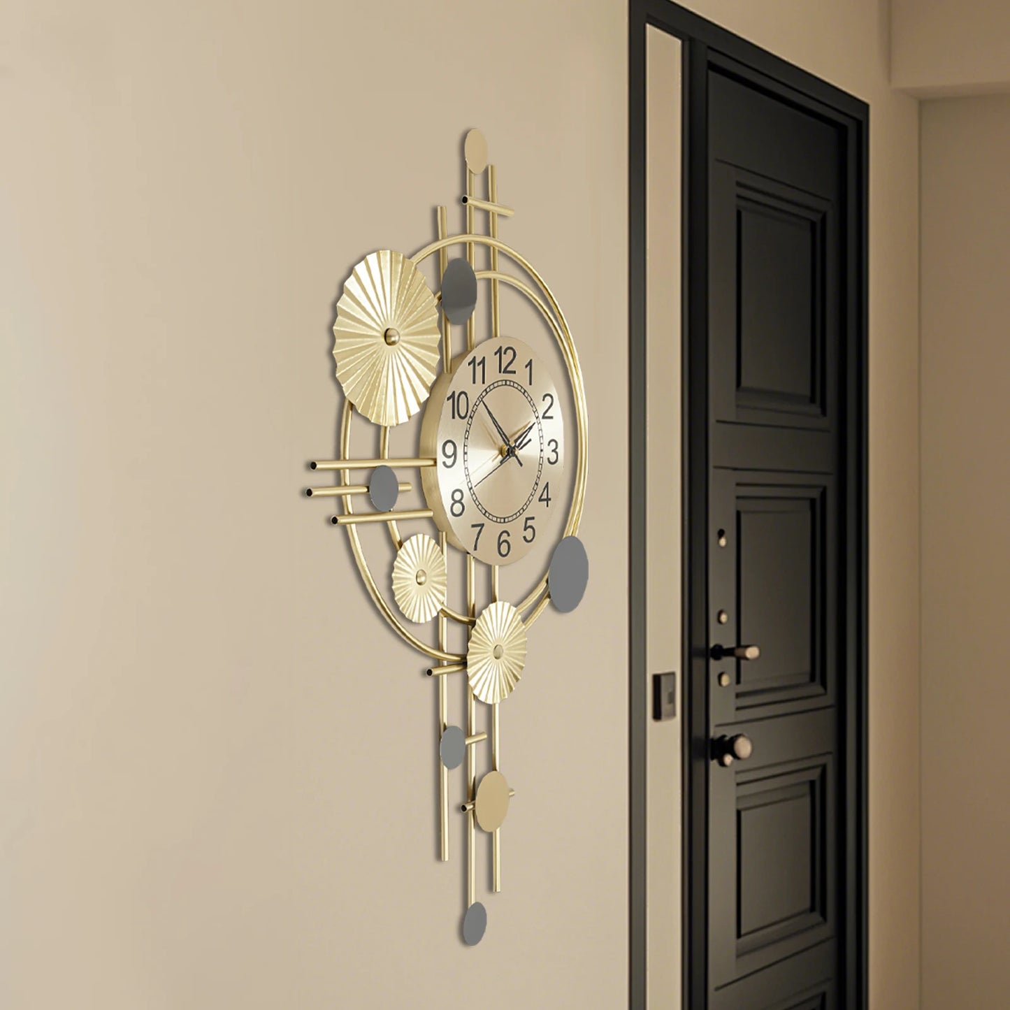 45x78cm Decorative Art Wall Clock Silent Non Ticking for Living Room Bedroom Kitchen Office Indoor Decor Modern Gold