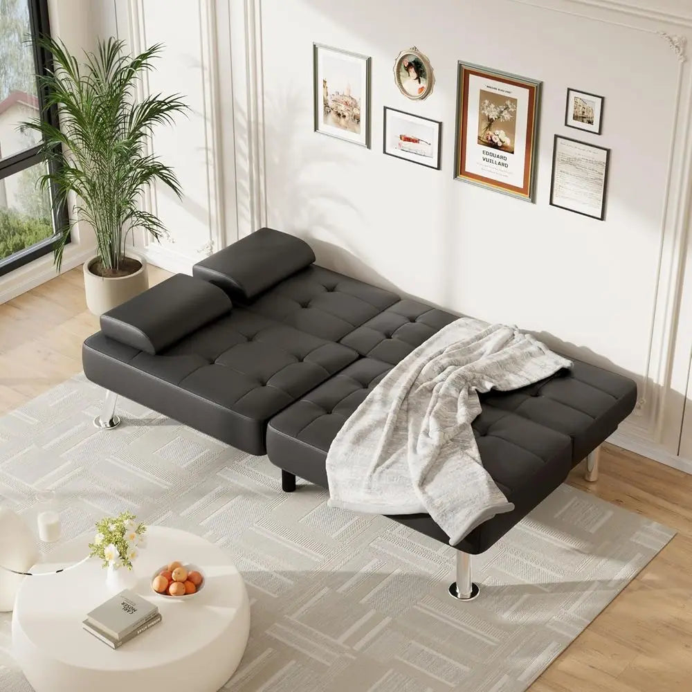 Versatile Adjustable Futon Sofa Bed With Cup Holders