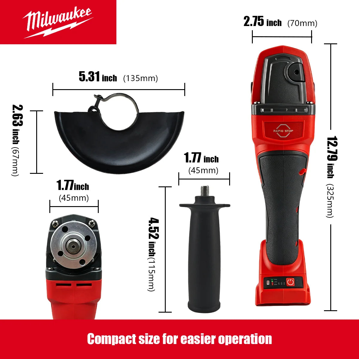 Milwaukee 8500RPM 3 Gears Adjustable Speed Angle Grinder 100mm 125mm Wheel Diameter Electric Polishing Cutting Grinding Tool