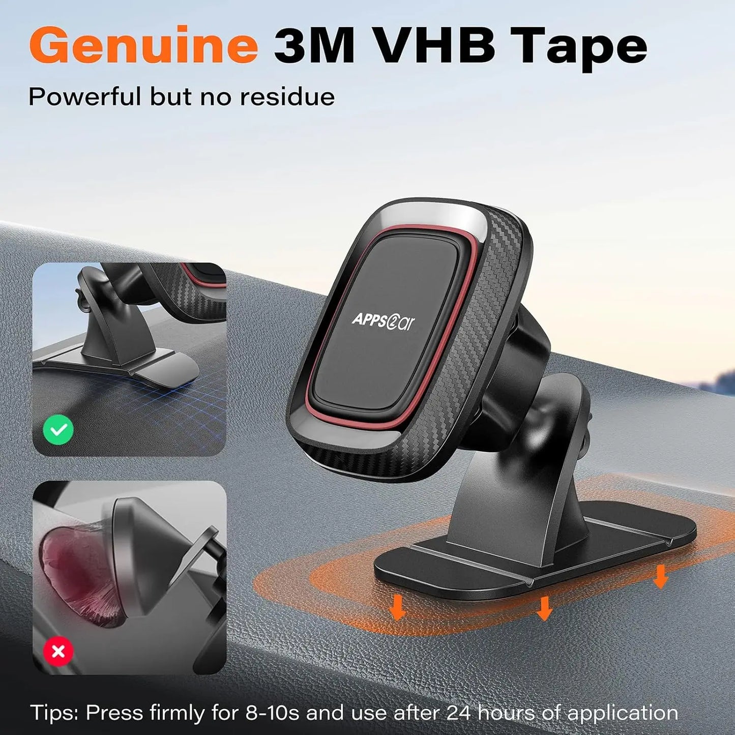 2 Pack Magnetic Phone Holder For Car Dashboard With Strong VHB Adhesive Mounting Requires Metal Plate For Use Compatible With Most 4.7-6.8 Inch Smartphones