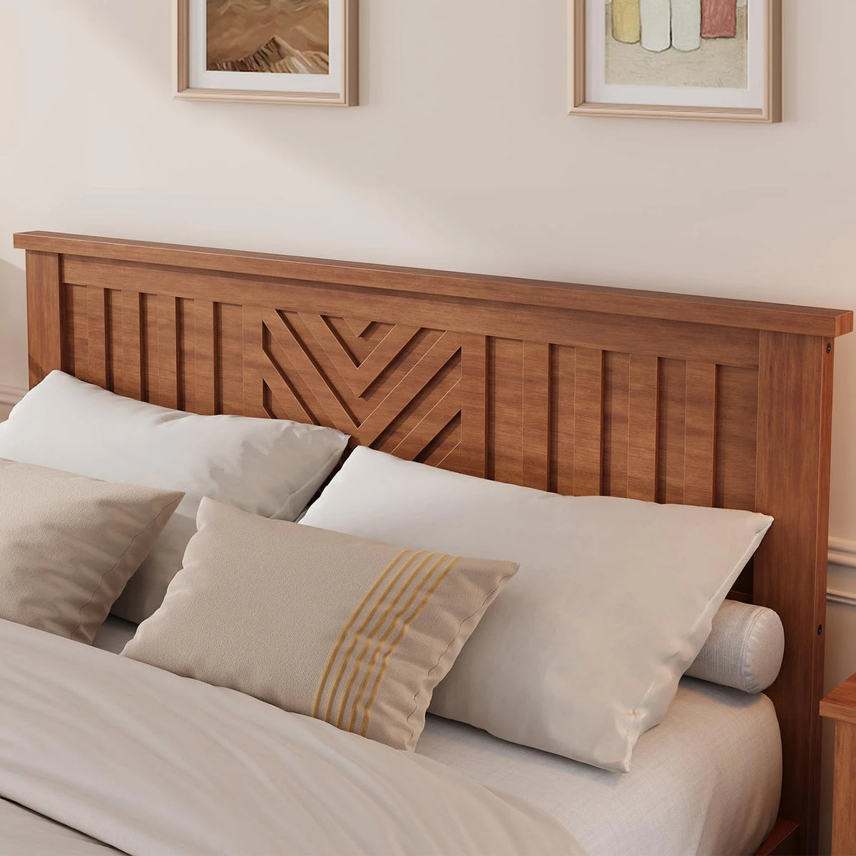 Modern Wooden Platform Bed Frame Featuring Curved Headboard Storage