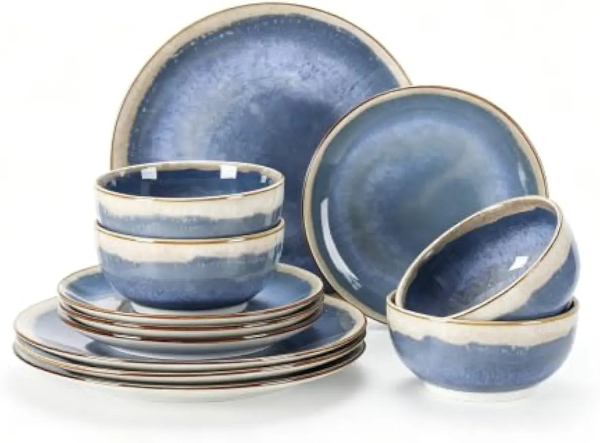 Stackable Gradient Ceramic Dinnerware Set With Microwave Safe Bowls