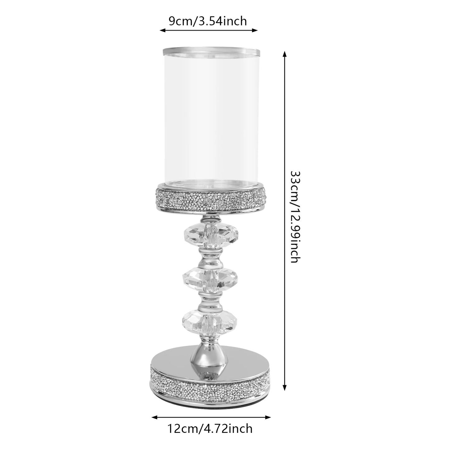 Crystal Candle Holder with Windproof Glass Cover, Hexagon Crystal Ball Candlestick with Anti-Tip Magnet Base, Tabletop Centerpiece Decor for Home Wedding Party, Silver/Clear