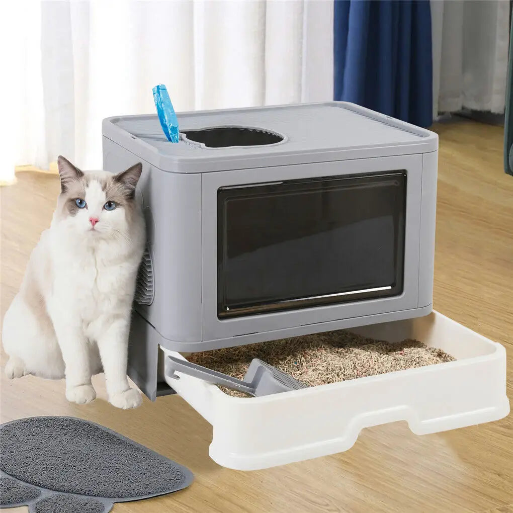 Foldable Cat Litter Box Front Entry & Top Exit Toilet Box