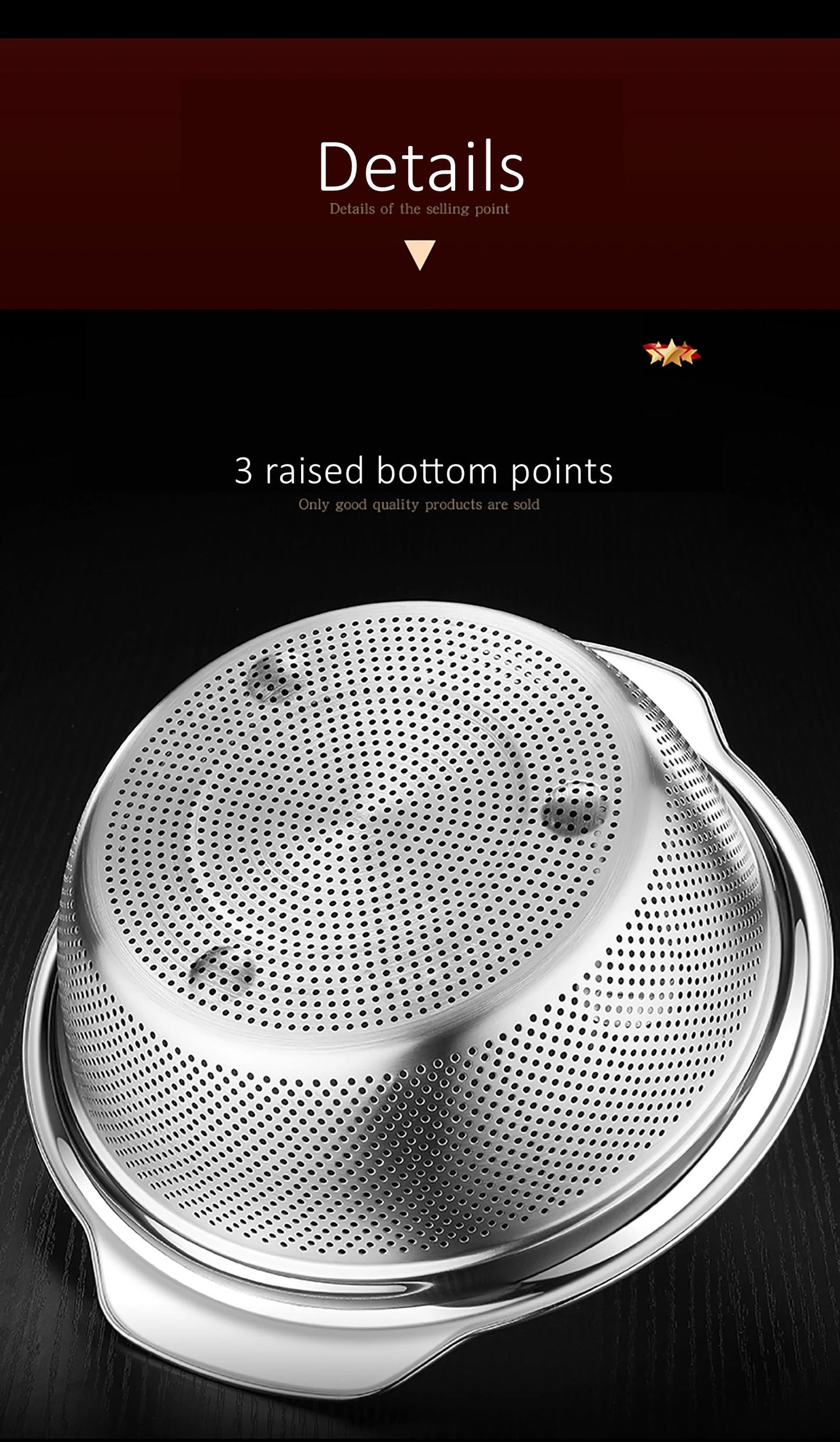LFGB Certification 304 Stainless Steel Kitchen Washing Drainage Basin 23cm~31cm Diameter Colander with Dense Small Holes