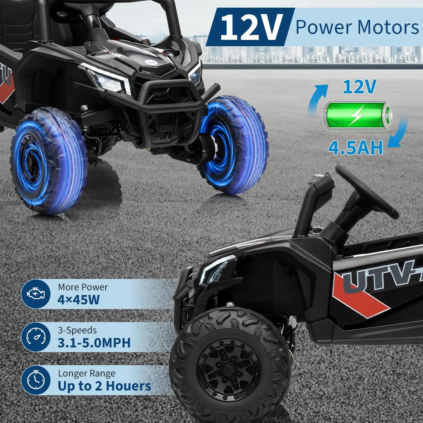 Kids Electric UTV Ride On Car Bluetooth Music Speakers