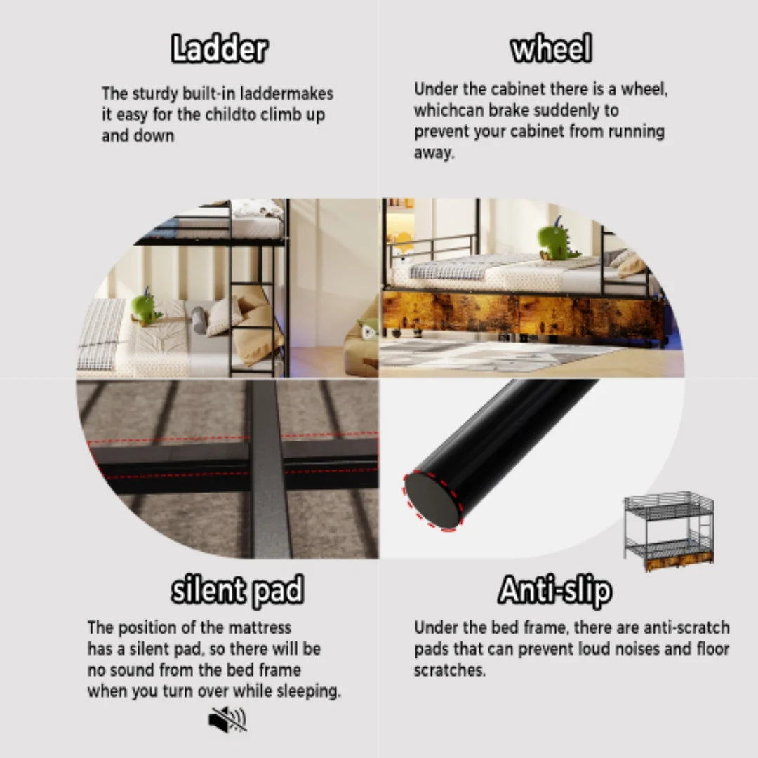 Heavy Duty Iron Bunk Bed With Ladder And Guardrails