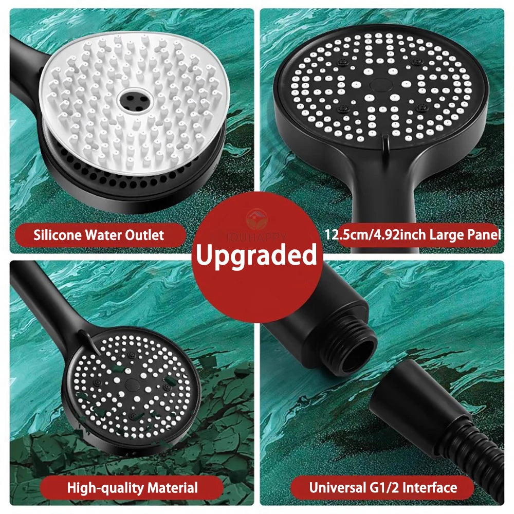 High Pressure Shower Head Set Water Saving Rainfall Spray Handheld 6 Jet Modes Shower Head with Hose Bathroom Accessories