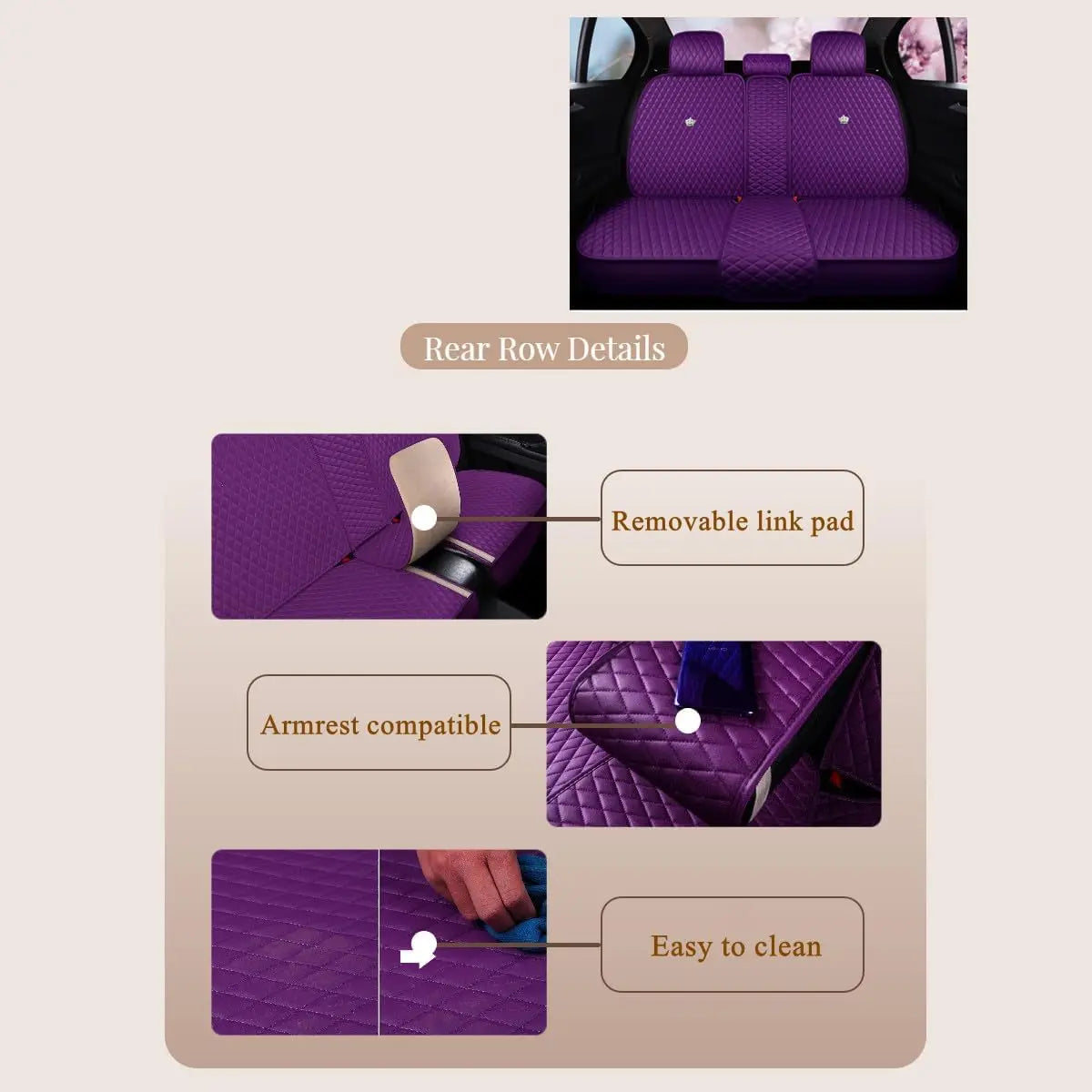 Universal Auto Seat Protection, Full Set, Leather, Purple, Front and Rear Seat Covers