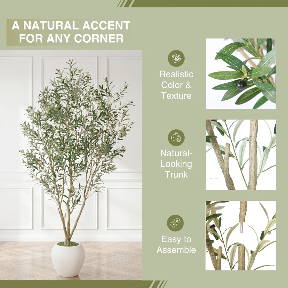 8FT Artificial Olive Tree With Big Decorative White Planter, Tall Indoor & Covered Outdoor Decorative Tree, 1pc/set