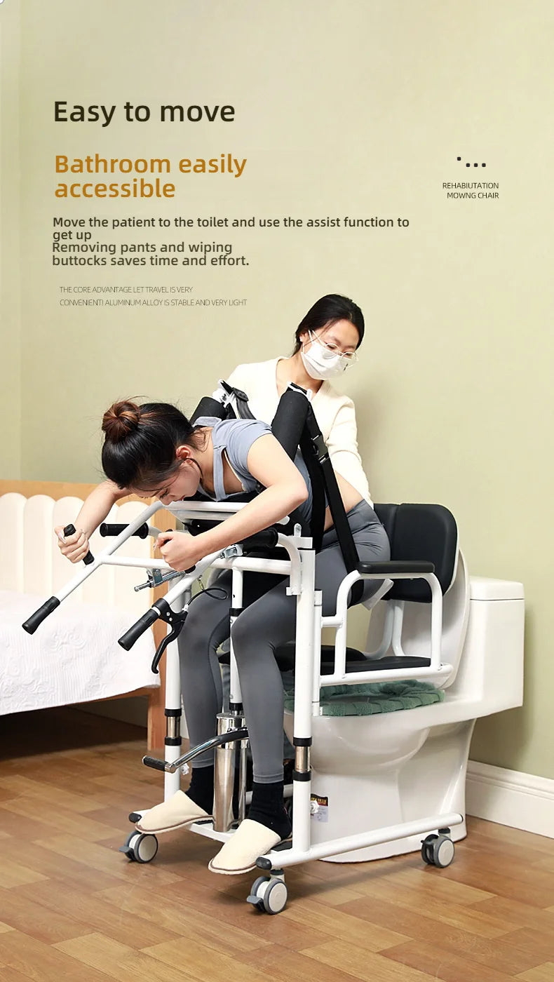Patient Lift Chair, Metal Adjustable Height Transport Wheelchair, Elderly Transfer Lift, Home Nursing Toilet Transfer Chair