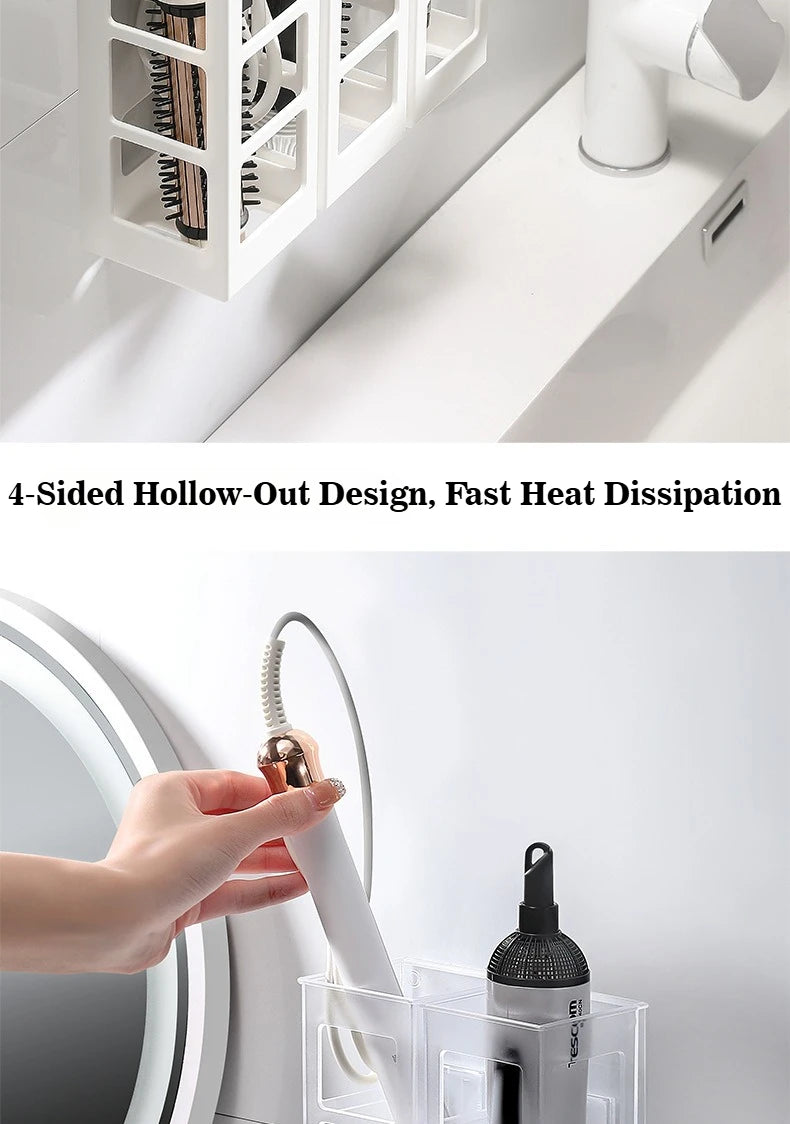 No‑drill Wall Mounted Storage Box, Plastic Organizer for Hair  Tools , Bedroom Bathroom Fridge Washing Machine Side Storage Rack