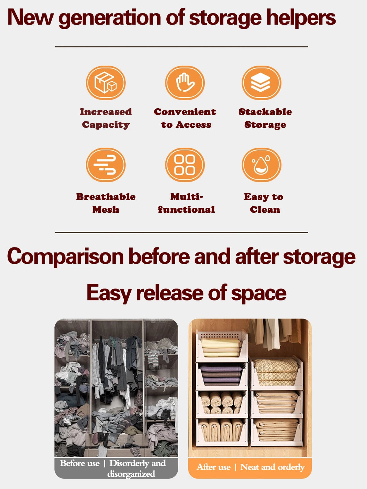 Stackable Storage Basket Plastic Folding Closet Organizers Storage Box Wardrobe Drawer Units layered Partition Storage rack