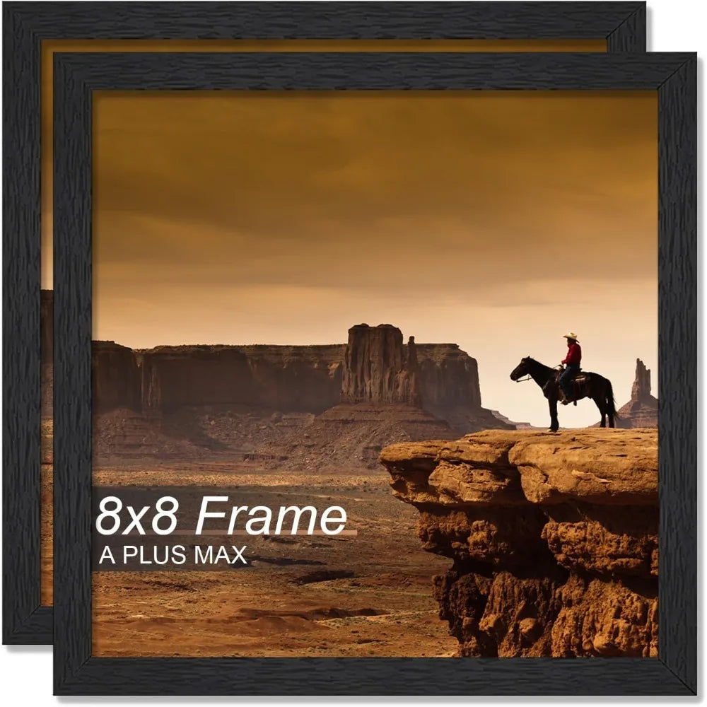 Modern Square 8"X8" Photo Frame, Light‑Weight Textured Black Engineered Wood Wall Hanging Frame with HD Clear Cover