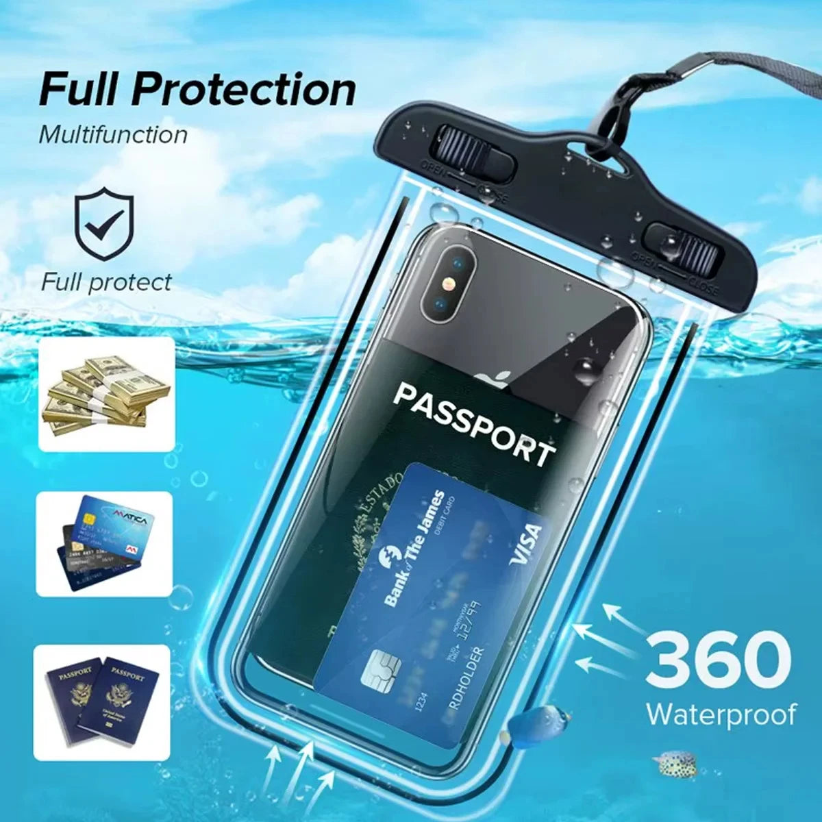 Transparent Waterproof Mobile Phone Pouch Neck Hanging Touchable Water Proof Case Outdoor Beach Swimming Phone Storage Sleeve