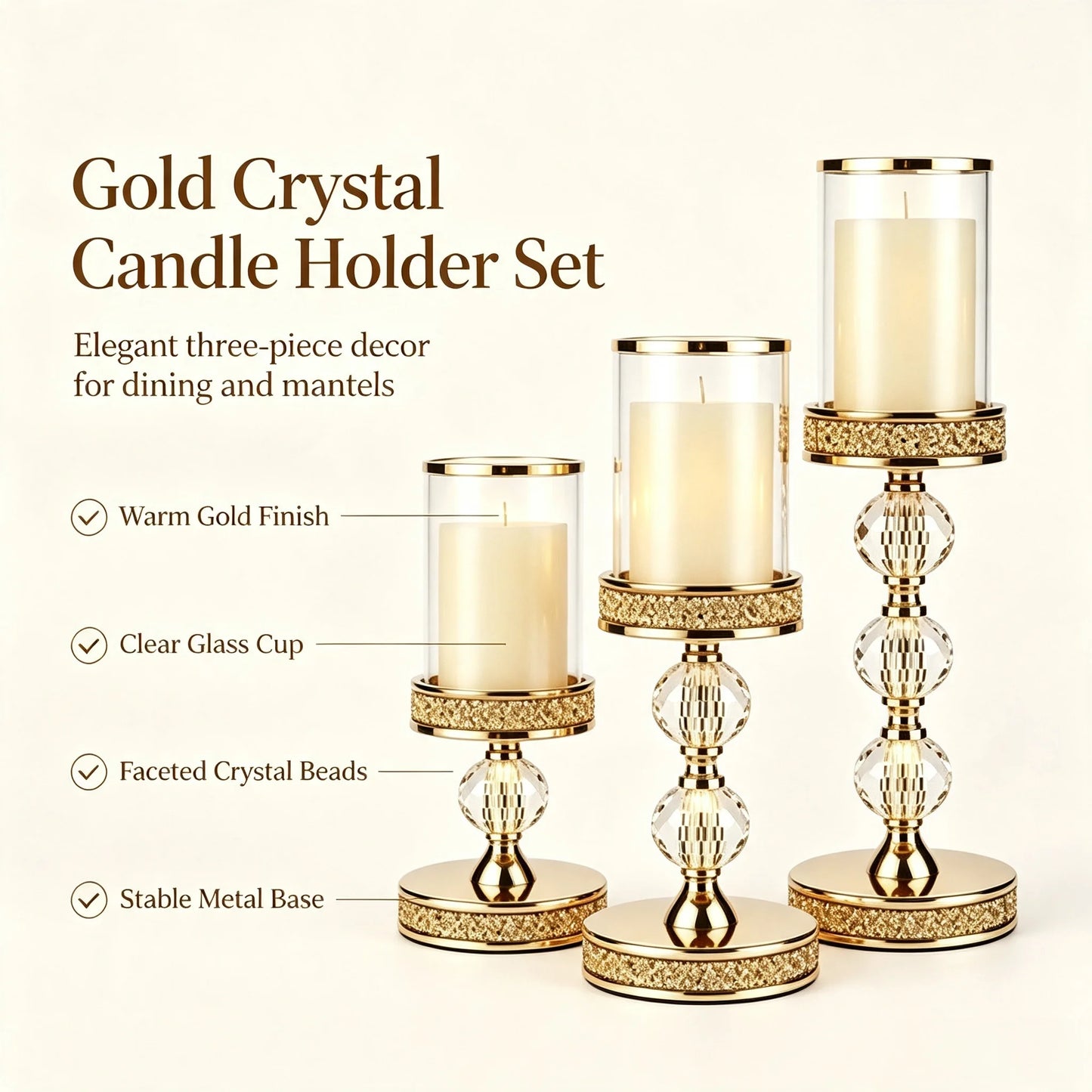 Modern Metal Candlestick Holders With Glass Shield And Beads