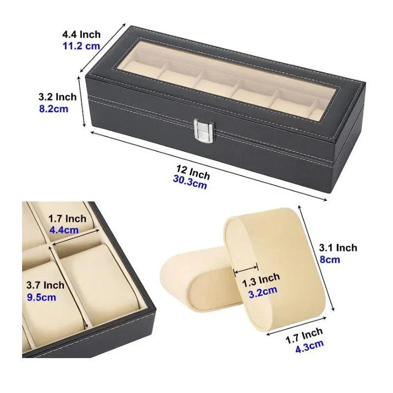 Hot Sale PU Leather Display Storage Collection Organizer Watch Box Case With Glass Top Slot Men Watch Bracket Display Box Gifts