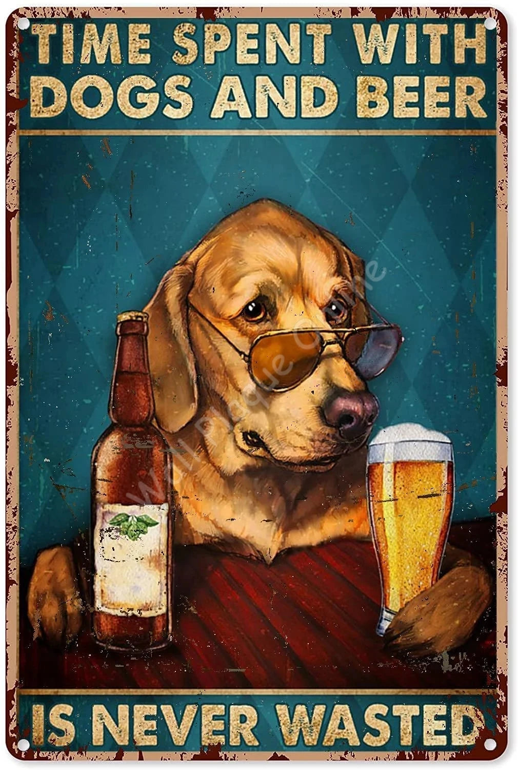 Funny Retriever House Rules Metal Tin Sign Wall Decor