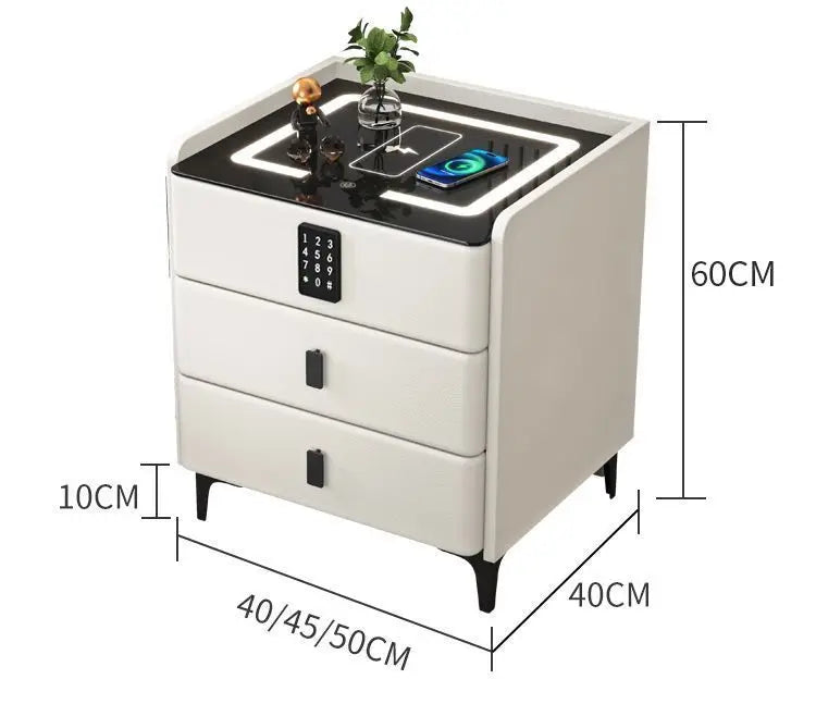 Smart Multifunctional Bedside Table with Wireless ChargerTouch Control 3-Color LEDLightModern Nightstand with Solid Wood