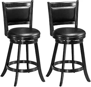 Pair Bar Stools With 360 Degree Swivel Leather Upholstery