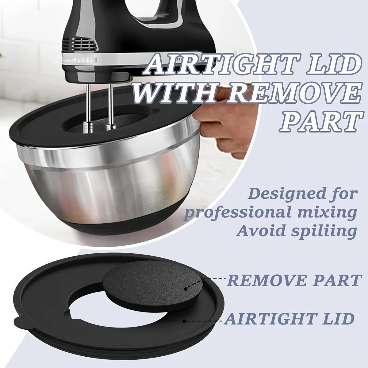 8PCS Stainless Steel Mixing Bowl Set with Airtight Lids Black Kitchen Bowls for Baking and Serving