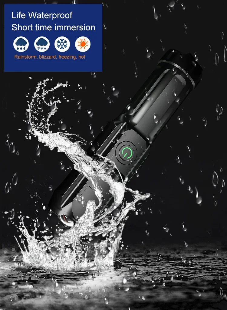 Compact USB Charging LED Flashlight Portable Telescopic Zoom Strong Light Focused Long-Range Household Emergency Lighting