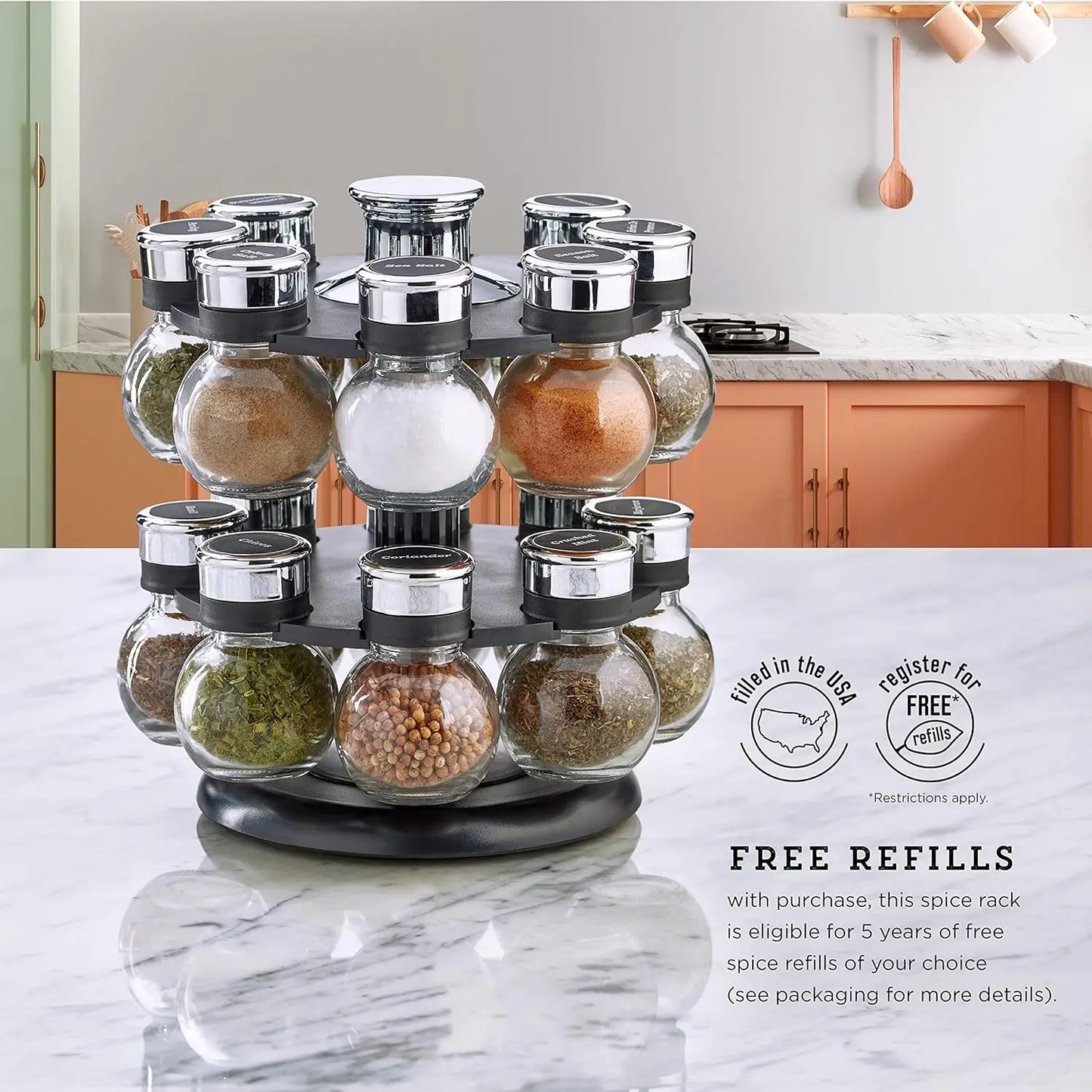 16 Jar Ellington Revolving Countertop Spice Rack Black Chrome