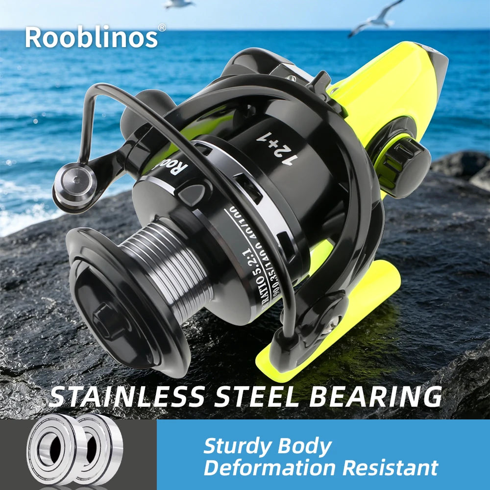 Rooblinos MX Spinning Fishing Reel 5.2:1 Gear Ratio Lightweight Smooth Drag Anti-Reverse for Saltwater Freshwater