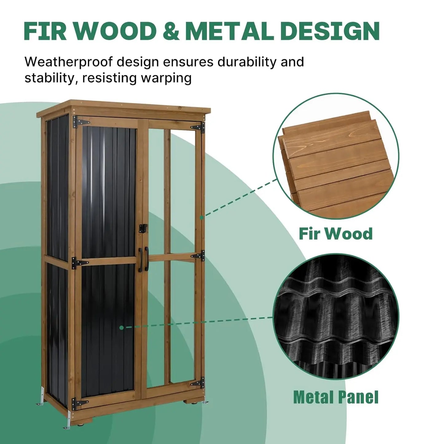 Metal Garden Storage Cabinet Weather-Resistant Lockable 3 Shelves Adjustable Patio 32x15.5x66, Custom