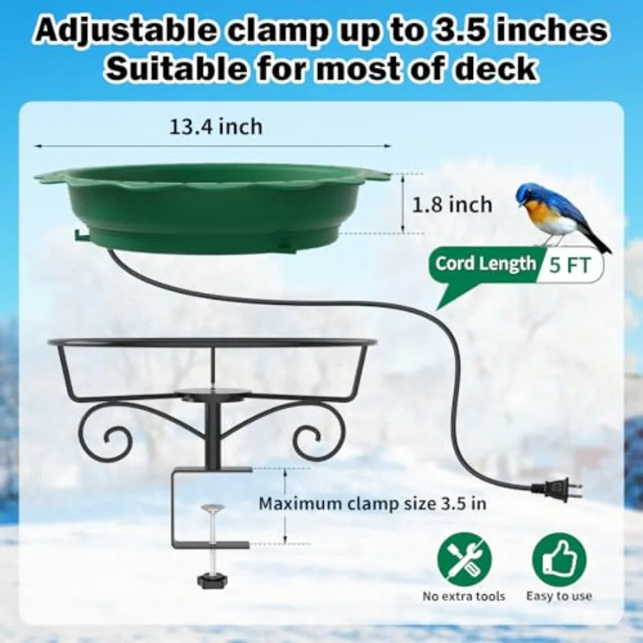 Heated Bird Bath for Deck Railing Powerful 100W Thermostatically Controlled Heated Bird Baths for Outdoors for Winter Heated Bi