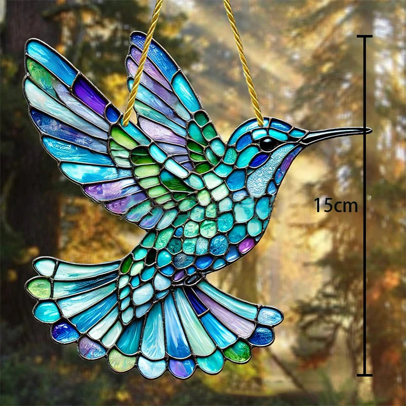 Gorgeous Hummingbird Sun Catcher - 8" Acrylic Stained Glass Suitable For All Seasons Hanging Decor Perfect Home And Garden Gift