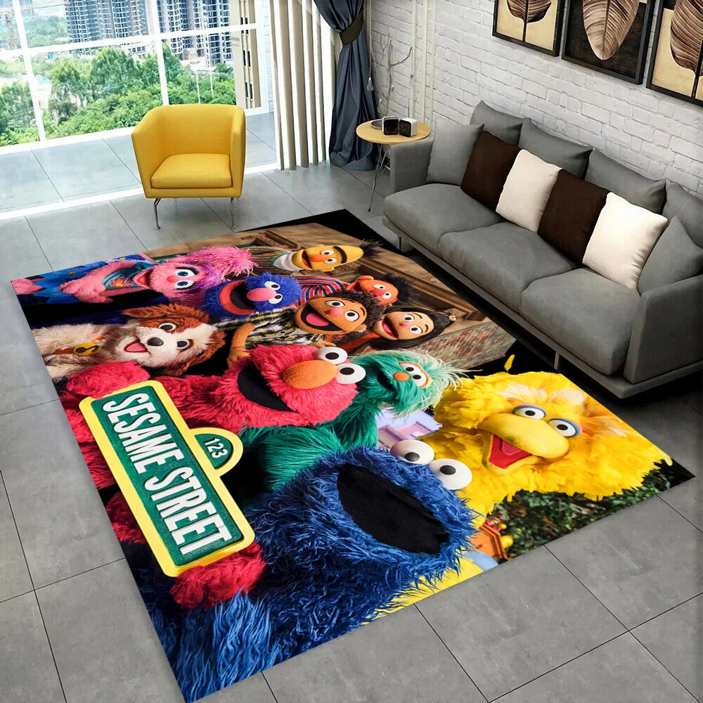 S-Sesame Street TV Cute Cartoon Carpet Rug for Bedroom Living Room Sofa Home Doormat Home Decor,Area Rug Non-slip Floor Mat Gift