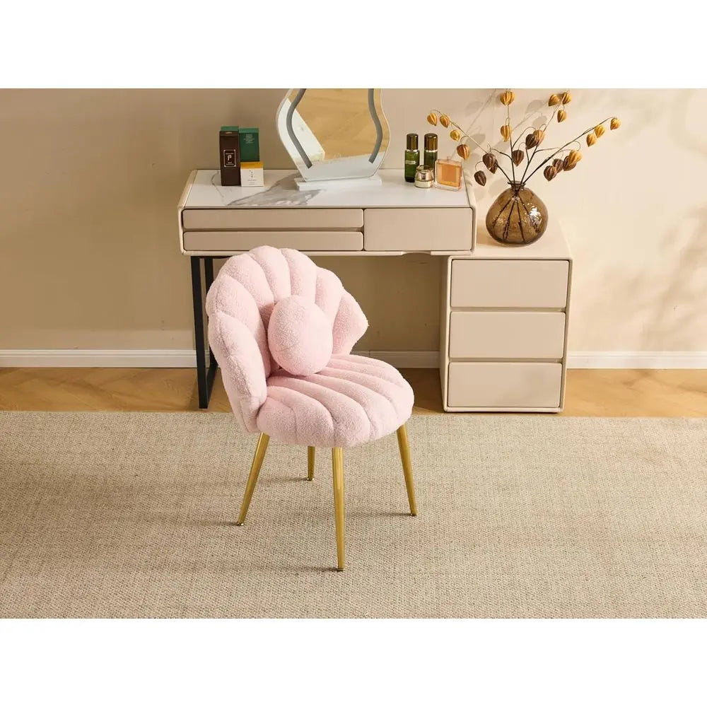 Shell-Inspired Pink & Gold Vanity Chair, Comfortable Accent Seat for Makeup, Office, Dining & More