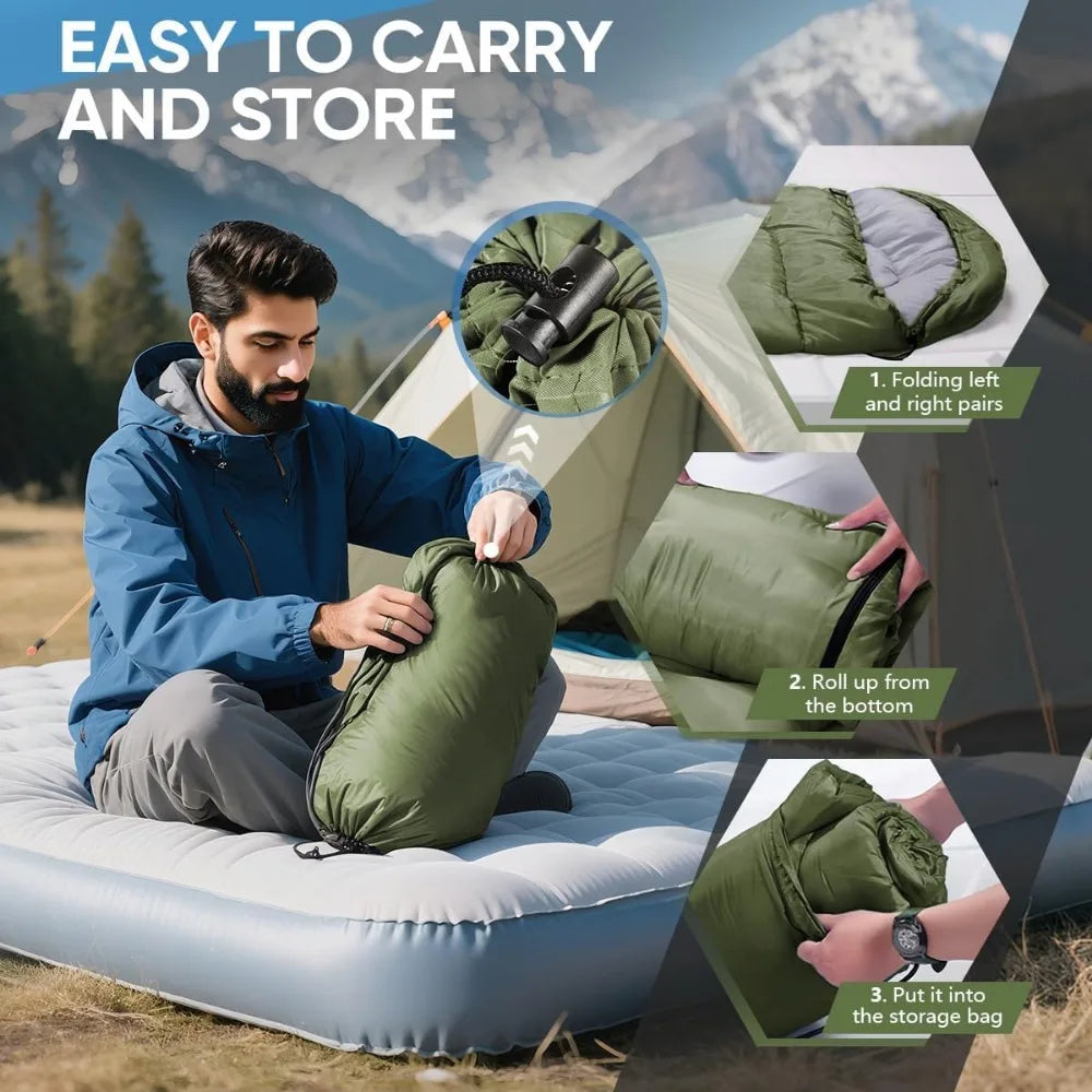 Portable waterproof camping sleeping bag, suitable for all seasons, can be used in both cold weather and warm environments.