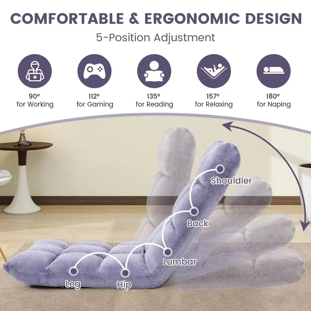 Folding Floor Chair with Back Support for Adults, Adjustable Japanese Meditation Portable Gaming Chair Recliner Seat with Comfy