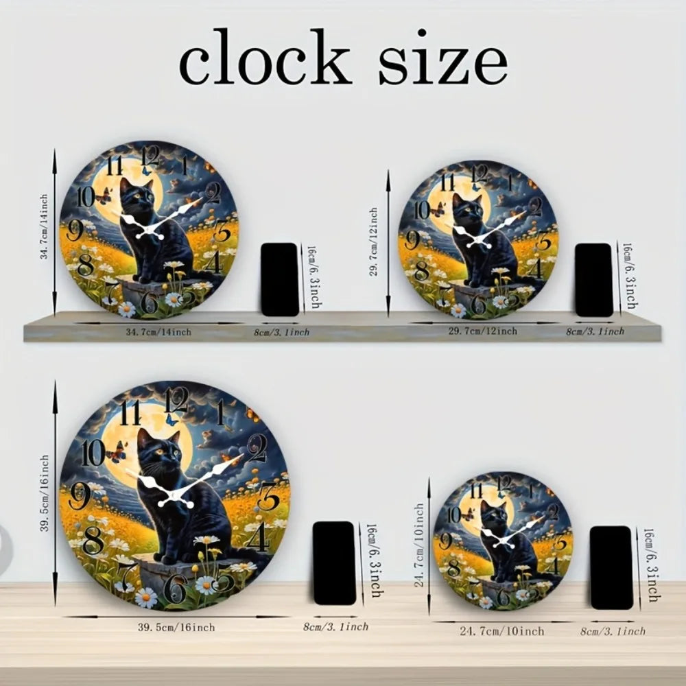 One Pack, Moon and Kitten Scene Silent Wall Clock, Suitable for Home Decor, Gift Giving, AA Battery