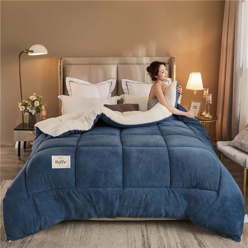 New Thicken Milk Fleece Winter Blanket Warm Artificial Lamb Cashmere Weighted Blankets for Bed Soft Warmth Comforter Duvet Core