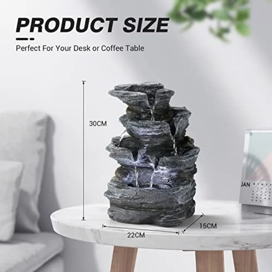 Indoor Fountain Tabletop Fountain Waterfall Fountains Stacked Rocks Water Feature Feng Shui Zen Meditation Relaxation Desktop F