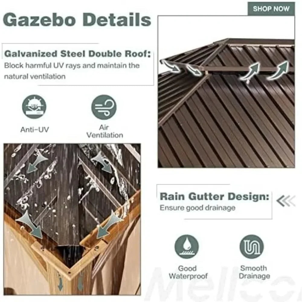12' X 16' Hardtop Gazebo with Aluminum Frame and Curtain