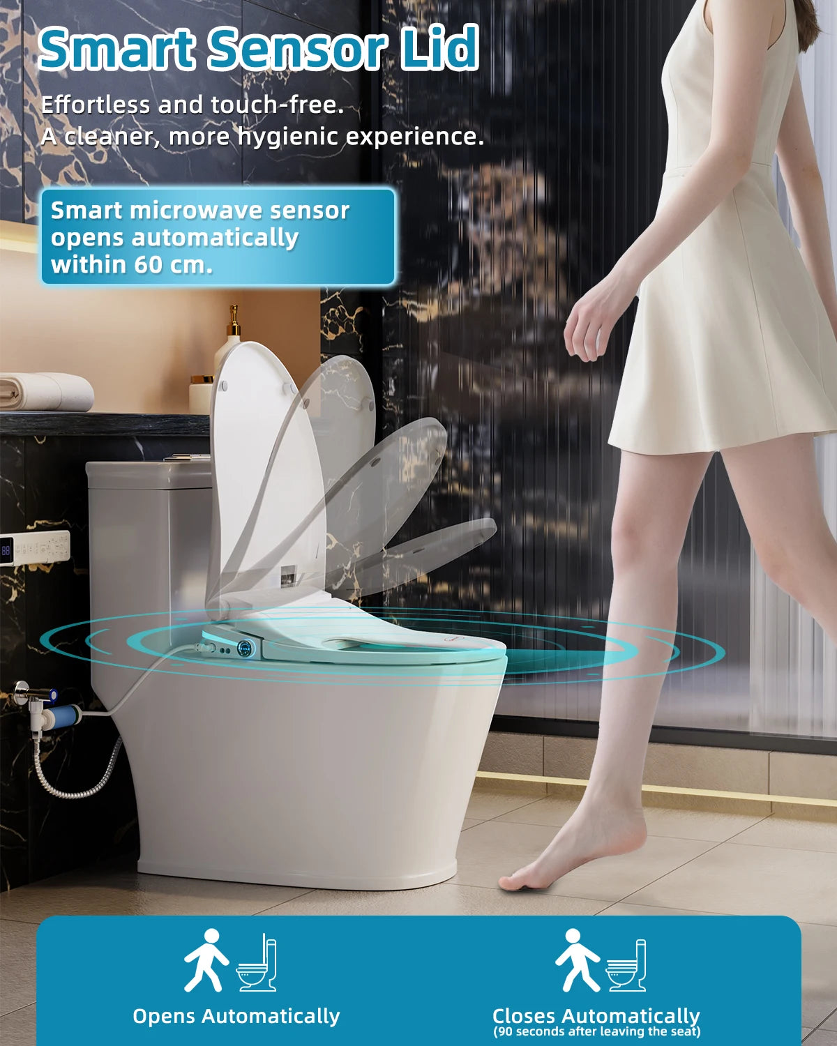 Sanyipace Elongated Smart Toilet Seat with Air Dryer Night Light And Remote Control for Enhanced Bathroom Experience