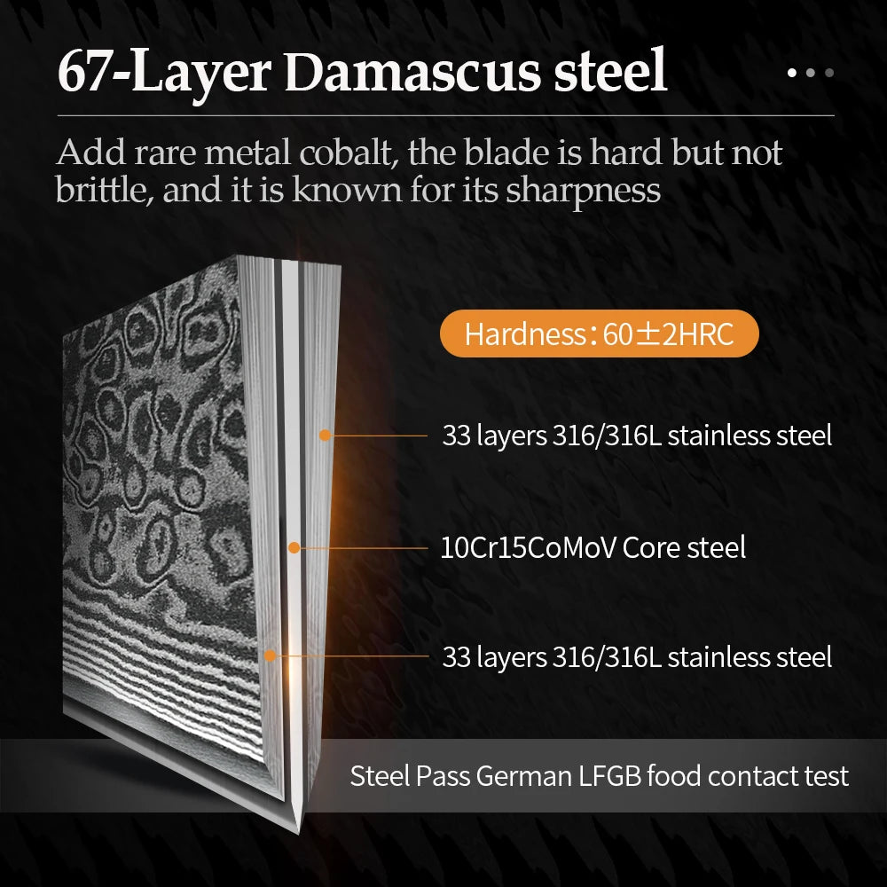 XINZUO 1-3PCS Damascus Steel Knife Set Chef Santoku Utility Knives 67 Layers Super Steel Figured Sycamore Brass Rivets 60HRC