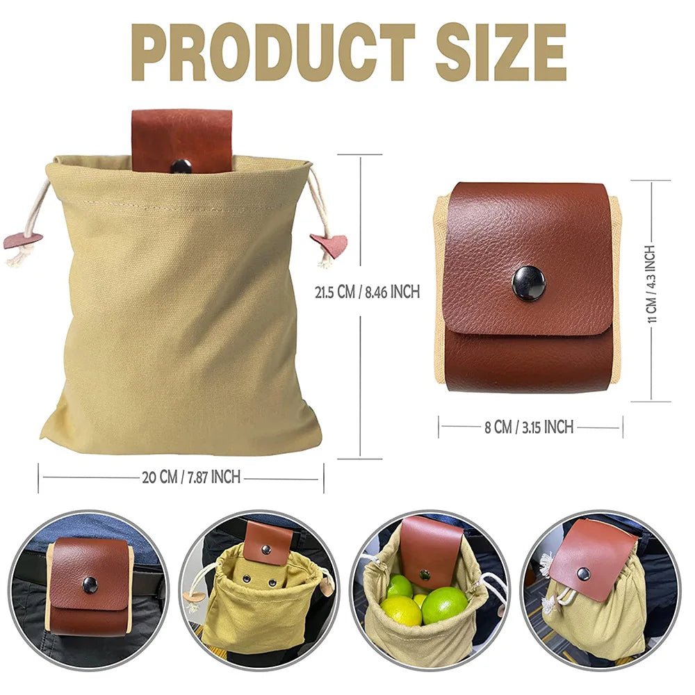 Outdoor Case Bag Camping Leather Bushcraft Bag Vegetable Harvest Garden Fruit Picking Waist Tools Storage Hanging Pouch