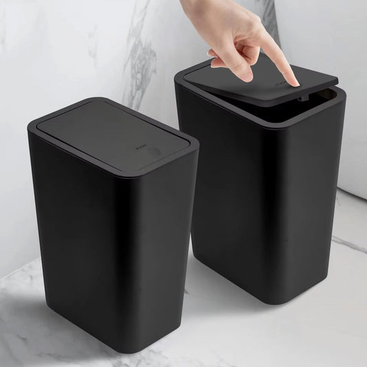 Slimline Trash Can With Press Top Lid For Bathroom