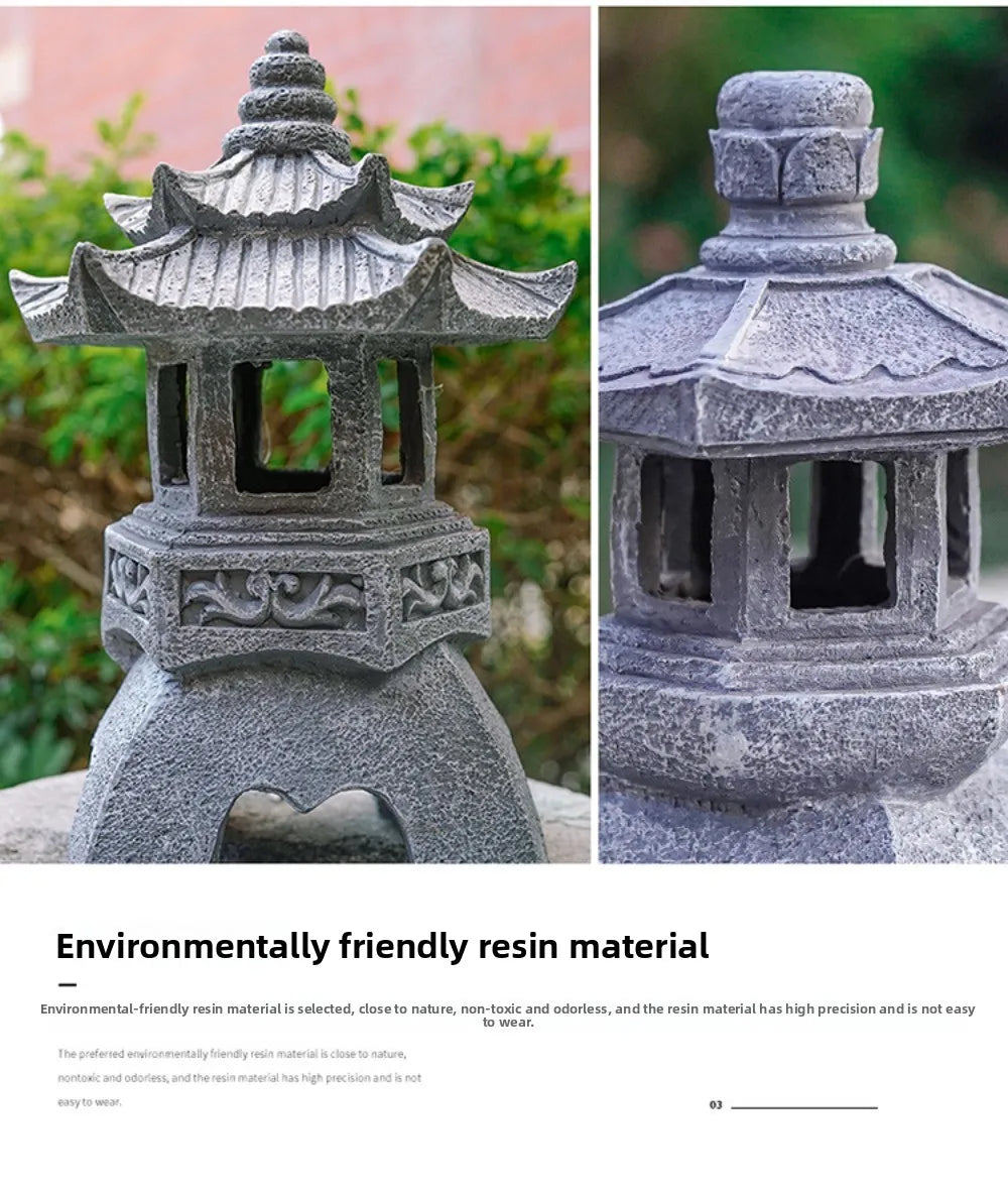 Solar Powered Lamp Garden Accessories Oriental Stone Pagoda Sculpture Zen Palace Lantern Outdoor Light Garden Ornament