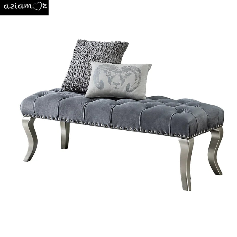 RV Decor Maxem Tufted Fabric Upholstered Bench Nailhead Trim , Gray On-Site
